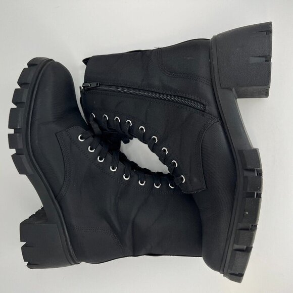 Womens HYPE05S1 Black Fabric Lace Up Side Zip Chunky Size 10M Ankle Combat Boots - Picture 6 of 9